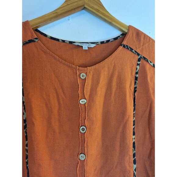 JOHN MARK Popover Top Women's Sz L Animal Trim Coastal Boho Lagenlook Mature - Picture 9 of 14